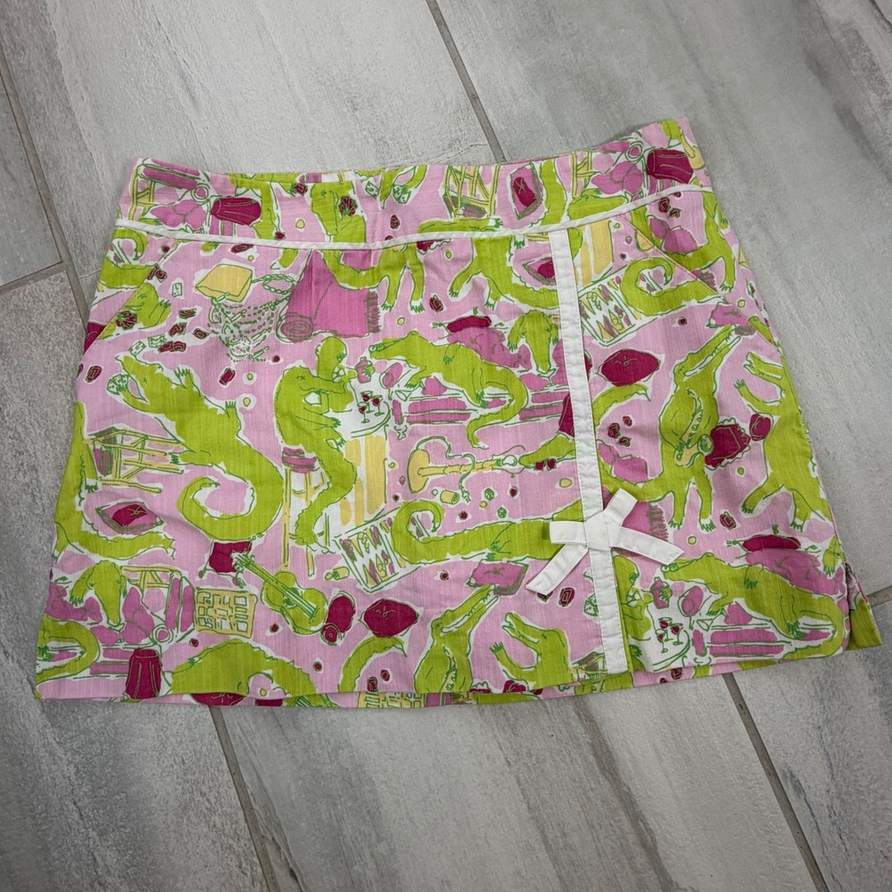 Vintage Lilly Pulitzer Originals Frisky Business Pink Green Alligator  Skort  4
